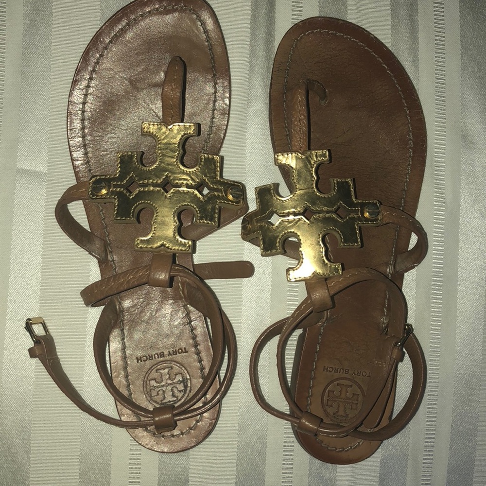 Gold and tan Tory Burch sandals